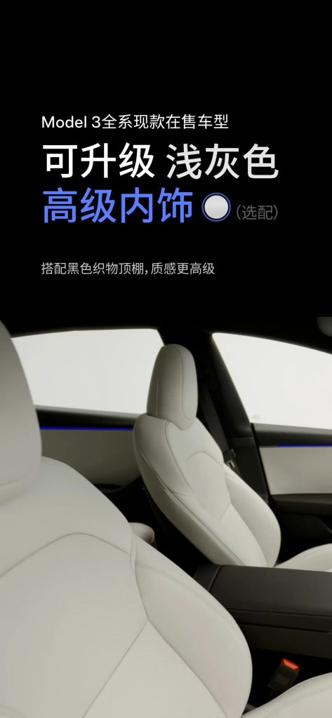 Affiche Tesla Chine pour l'intérieur premium en gris clair de la Model 3